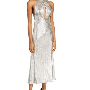 Galvan Metallic Jersey Halter-Neck Dress